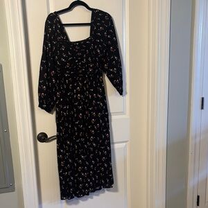 Madewell Black Floral Long Sleeve Dress